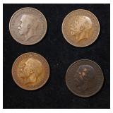 Group of 4 Coins, Great Britain Pennies, 1913, 191