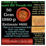 BU Shotgun Lincoln 1c roll, 1980-p 50 pcs Bank Wra