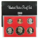 1980 United Stated Mint Proof Set 6 coins No Outer