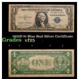 1935D $1 Blue Seal Silver Certificate Grades vf+