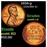 1958-p Lincoln Cent 1c Grades GEM+ Unc RD