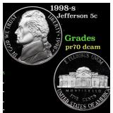 1998-s Proof Jefferson Nickel 5c Grades GEM++ Proo