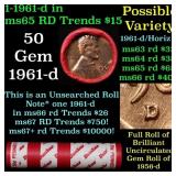 BU Shotgun Lincoln 1c roll, 1961-d 50 pcs Dunbar W