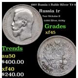 1897 Russia 1 Ruble Silver Y# 59.1 Grades xf+
