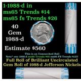 BU Shotgun Jefferson 5c roll, 1988-d 40 pcs Bank $