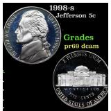 1998-s Proof Jefferson Nickel 5c Grades GEM++ Proo
