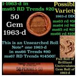 BU Shotgun Lincoln 1c roll, 1963-d 50 pcs Bank Wra