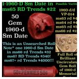 BU Shotgun Lincoln 1c roll, 1960-d 50 pcs Bank Wra