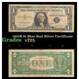1957B $1 Blue Seal Silver Certificate vf+