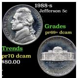1988-s Proof Jefferson Nickel 5c Grades GEM++ Proo