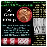 BU Shotgun Lincoln 1c roll, 1974-p 50 pcs Dunbar W