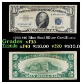 1953 $10 Blue Seal Silver Certificate Grades vf++