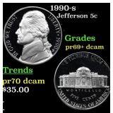 1990-s Proof Jefferson Nickel 5c Grades GEM++ Proo