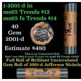 BU Shotgun Jefferson 5c roll, 2001-d 40 pcs Bank $