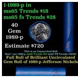 BU Shotgun Jefferson 5c roll, 1989-p 40 pcs Bank $