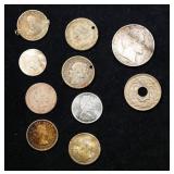 Group of 10 Coins/Tokens, 2x Canada 10c, 2x 1/4 Gu