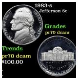 1983-s Proof Jefferson Nickel 5c Graded pr70 dcam