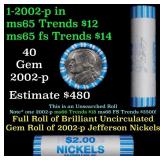 BU Shotgun Jefferson 5c roll, 2002-p 40 pcs Bank $