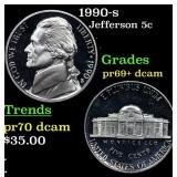 1990-s Proof Jefferson Nickel 5c Grades GEM++ Proo