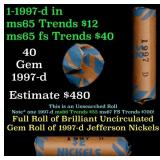BU Shotgun Jefferson 5c roll, 1997-d 40 pcs Bank $
