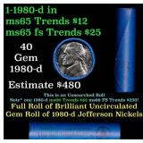BU Shotgun Jefferson 5c roll, 1980-d 40 pcs Bank $