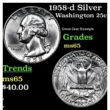 1958-d Washington Quarter Silver 25c Grades GEM Un