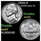 1959-d Jefferson Nickel 5c Grades GEM++ Unc