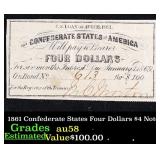 1861 Confederate States Four Dollars Note Grades C