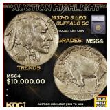 ***Major Highlight*** 1937-d 3 Leg Buffalo Nickel