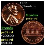 1963 Proof Lincoln Cent 1c Grades Gem++ Proof Red