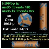 BU Shotgun Jefferson 5c roll, 1992-p 40 pcs Bank $