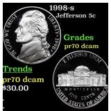 1998-s Proof Jefferson Nickel 5c Grades GEM++ Proo