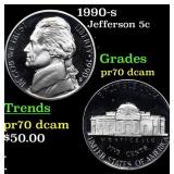 1990-s Proof Jefferson Nickel 5c Grades GEM++ Proo