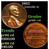 1962 Proof Lincoln Cent 1c Grades Gem++ Proof Red