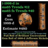 BU Shotgun Jefferson 5c roll, 1998-d 40 pcs Bank $
