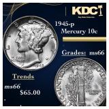 1945-p Mercury Dime 10c Grades GEM+ Unc