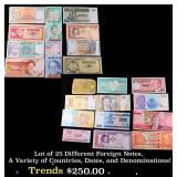 Lot of 25 Different Foreign Notes, A Variety of Co