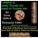 BU Shotgun Jefferson 5c roll, 1998-d 40 pcs Bank $