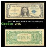 1957 $1 Blue Seal Silver Certificate Grades vf+