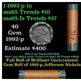 BU Shotgun Jefferson 5c roll, 1992-p 40 pcs Bank $