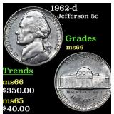 1962-d Jefferson Nickel 5c Grades GEM+ Unc