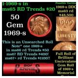 BU Shotgun Lincoln 1c roll, 1969-s 50 pcs Bank Wra