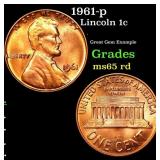1961-p Lincoln Cent 1c Grades GEM+ Unc RD