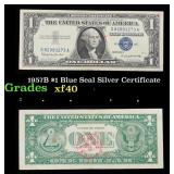 1957B $1 Blue Seal Silver Certificate Grades xf