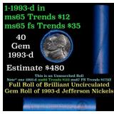 BU Shotgun Jefferson 5c roll, 1993-d 40 pcs Bank $