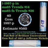 BU Shotgun Jefferson 5c roll, 1987-p 40 pcs Bank $