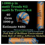 BU Shotgun Jefferson 5c roll, 1996-p 40 pcs Bank $