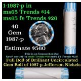 BU Shotgun Jefferson 5c roll, 1987-p 40 pcs Bank $
