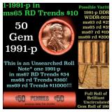 BU Shotgun Lincoln 1c roll, 1991-p 50 pcs Bank Wra