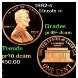 1992-s Proof Lincoln Cent 1c Grades GEM++ Proof De